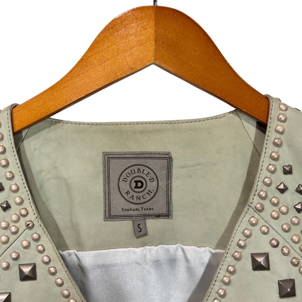 Double D Ranch Vest Women S Green Studded Leather Old Money Western Festival - Picture 2 of 8
